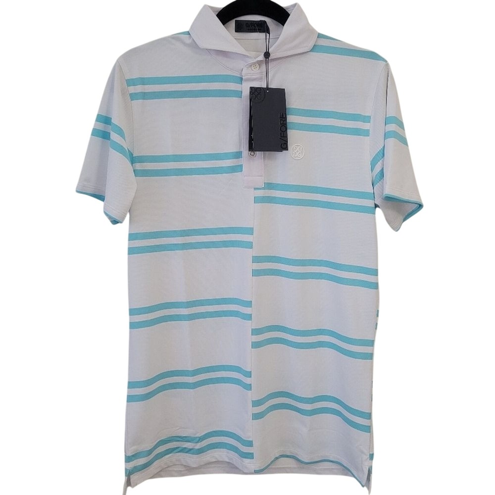 G/FORE Mens Stripe Golf Polo Shirt White Turquoise G4MS23K182 Size‎ Small NWT